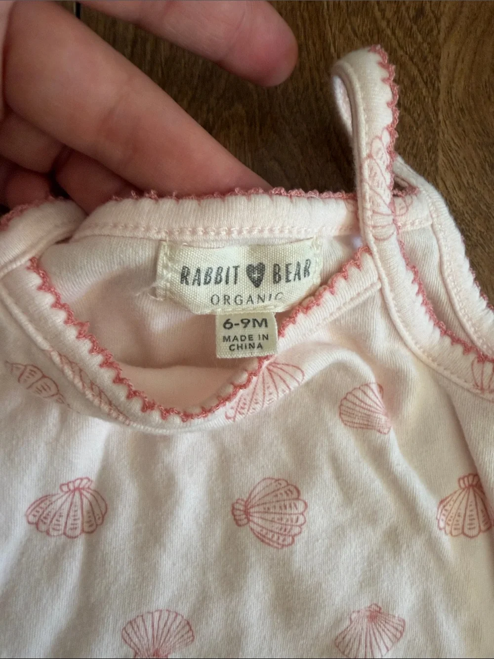 Rabbit Bear Organic Baby Shell Print Sleeveless Onesie in Light Pink